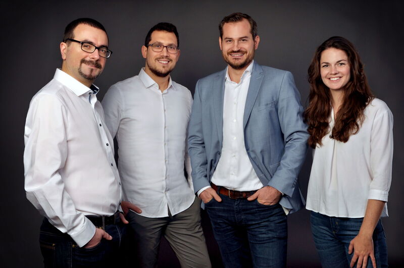 Das Gründerteam Richard Säuberlich, Imed Tayeche, Christopher Ripp und Rachel Maier. (Bild: Foto-Studio Hoffmann)
